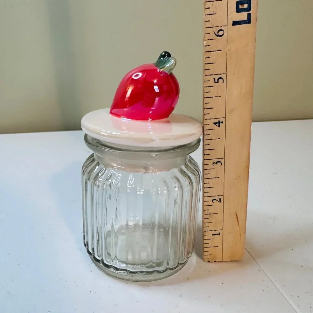 Small Glass Jar With Ceramic Lid with Fruit Handle Decoration